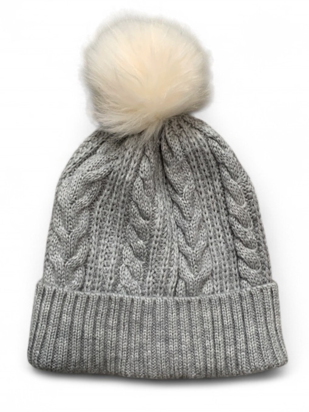 J. Crew Gray Cable Knit Pom Pom Beanie